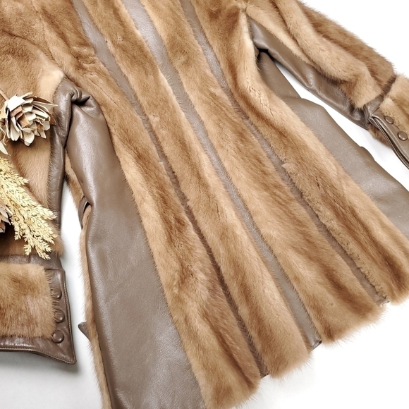Sedran Furs Vintage Mink Leather Belted Fur Coat Combo - Picture 5 of 16